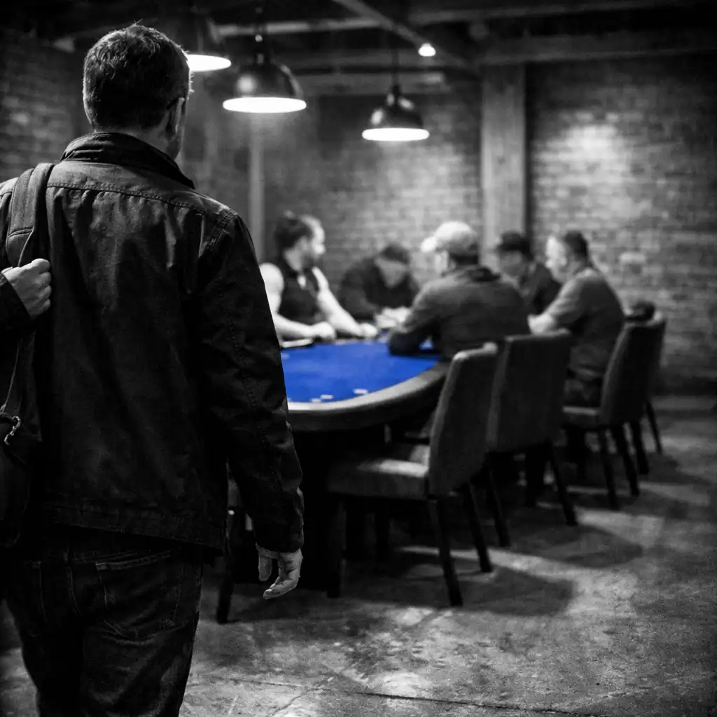 Guest making their way toward a live poker table in ozplayy’s card room